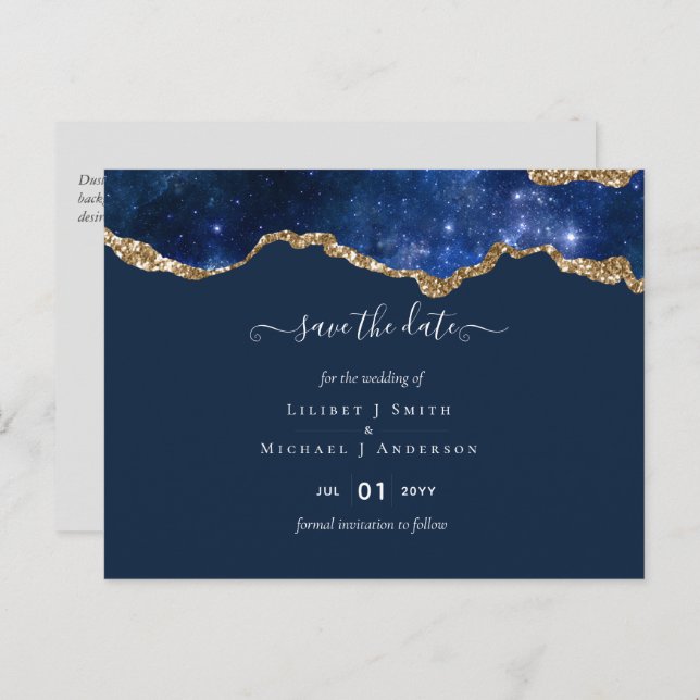 Cartão Postal Sublime Agate Blue Dourado WEDDING SUITE (Frente/Verso)