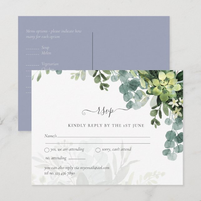 Cartão Postal Sublime Dusty Blue GREENERY Eucalyptus WEDDING (Frente/Verso)