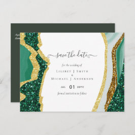 Cartão Postal Sublime Emerald Green Dourado Agate Wedding