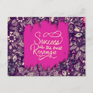 Cartão Postal "Sucesso é a melhor vingança" Flores Desenhadas à