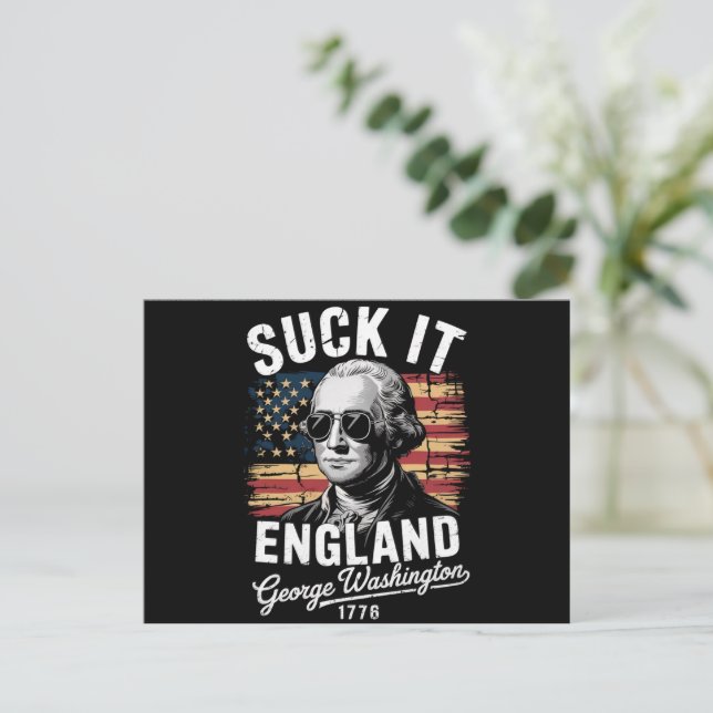 Cartão Postal Suck It England 4 de julho George Washington 1776 (Em pé/Frente)