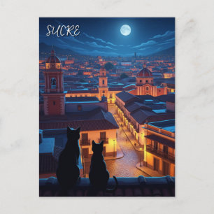 Cartão Postal Sucre Bolivia cats Night