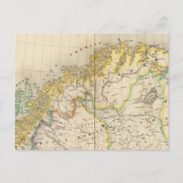 Cartão Postal Suecia, Mapa do Atlas da Noruega (Frente)