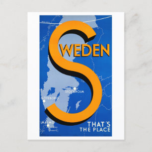 Cartão Postal Suecia Vintage "Esse é o lugar" Poster de viagens