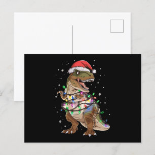 Cartão Postal Suéter de Natal de Dinossauro T-rex Árvore de Nata