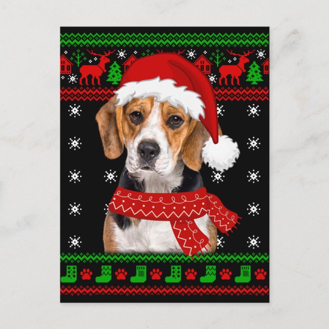Cartão Postal Suéter Feio de Cachorro Beagle Natal Amante de Cac (Frente)