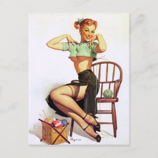 Cartão Postal Suéter Verde Pin Up (Frente)