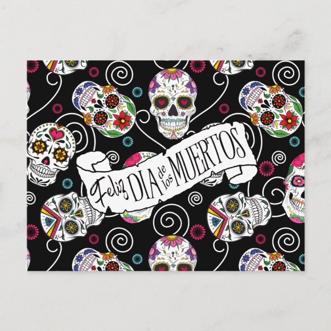 Cartão Postal Sugar Skulls and Swirls Black ID725 (Frente)