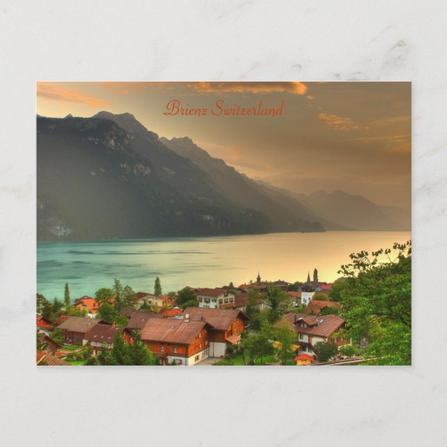 Cartão Postal Suiça Brienz & Lago Brienzersee & Alpes Suíços (Frente)