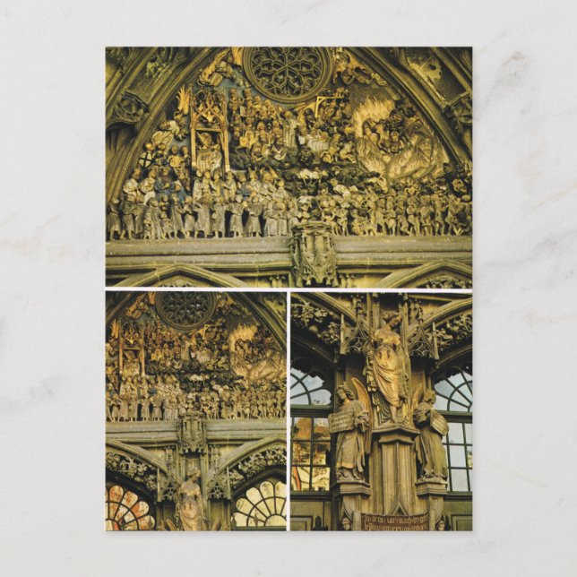 Cartão Postal Suiça, Catedral de Berna, entalando à porta (Frente)