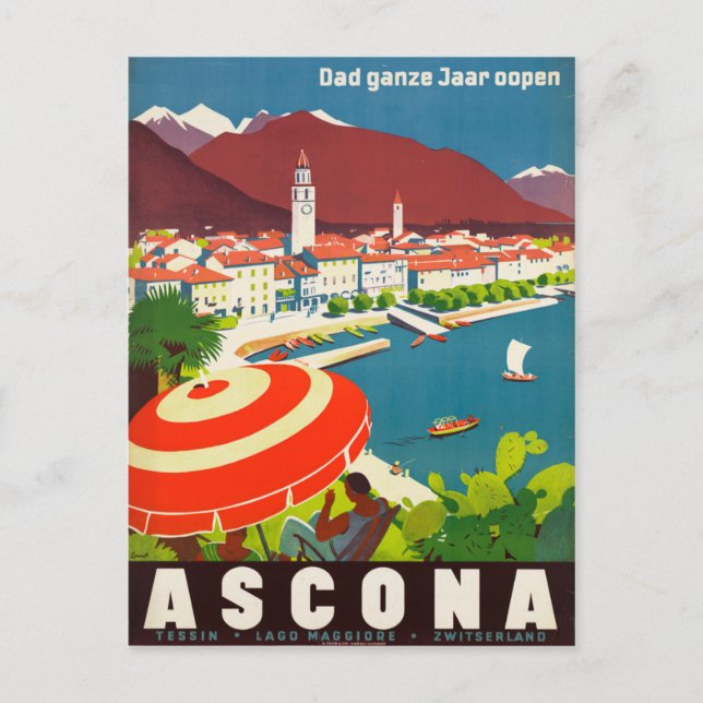 Cartão Postal Suiça de Ascona - Poster de viagens suíço ventilad (Frente)