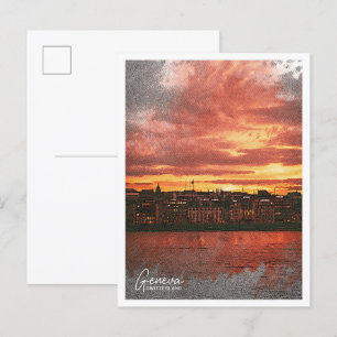 Cartão Postal Suiça de Genebra - Linda cidade de pintura a óleo