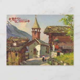 Cartão Postal Suiça de Vintage, aldeia de Valais