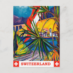 Cartão Postal Suiça por comboio, viagens vintage