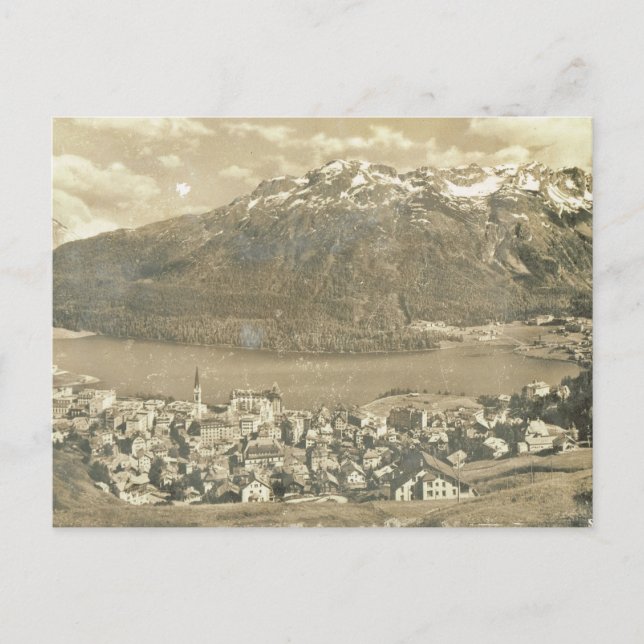 Cartão Postal Suiça, Rua Moritz e lago 1906 (Frente)