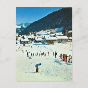 Cartão Postal Suíça Vintage, Morgins Ecole de ski
