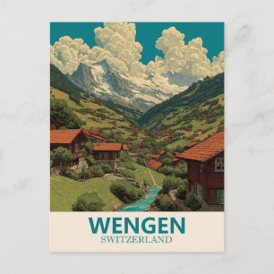 Cartão Postal Suiça Wengen Viagens vintage