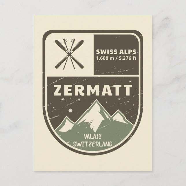 Cartão Postal Suiça Zermatt Swiss Alps Valais (Frente)