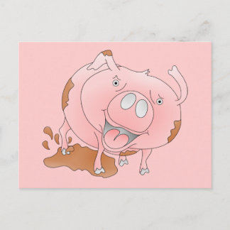 Cartão Postal Suíno rosa esparramando na lama