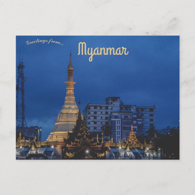 Cartão Postal Sule Pagoda no Yangon Centro Mianmar Birmânia (Frente)