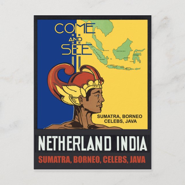 Cartão Postal Sumatra, Bornéu, Celebes, Java, Índias Holandesas (Frente)