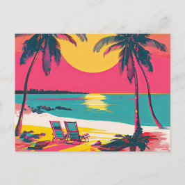 Cartão Postal Summer Beach Vibe Retro Surfer Palm Trees Sunset