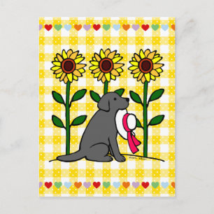 Cartão Postal Summer Black Labrador com Sunflower