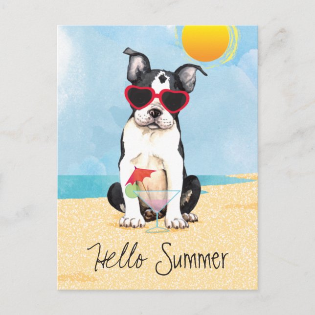 Cartão Postal Summer Boston Terrier (Frente)