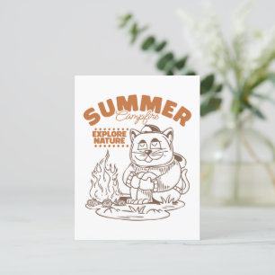 Cartão Postal Summer Campfire Explora Natureza - Vintage Cat