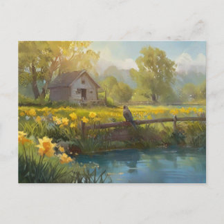 Cartão Postal Summer Daffodils Nature House Postcard Watercolor