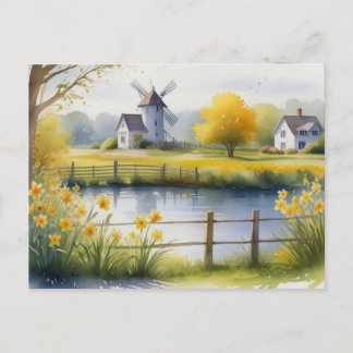 Cartão Postal Summer Daffodils Nature House Postcard Watercolor