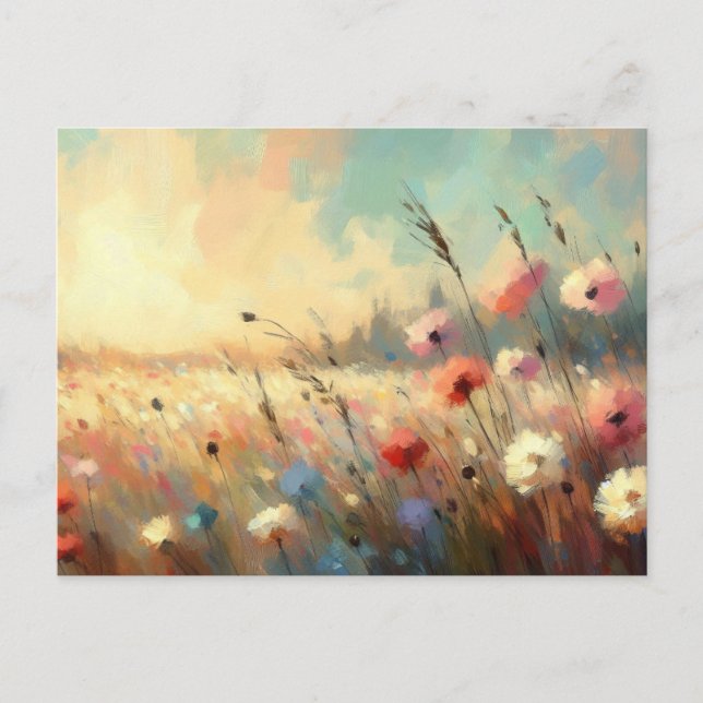 Cartão Postal Summer  Flower Field Nature Scene Impressionist Ar (Frente)