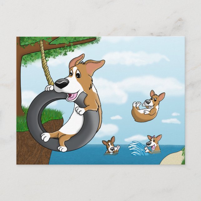 Cartão Postal Summer Fun Corgi (Frente)