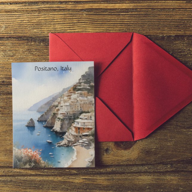 Cartão Postal Summer in Positano Italy Watercolor Illustration (Summer in Positano Italy Watercolor Illustration Postcard)