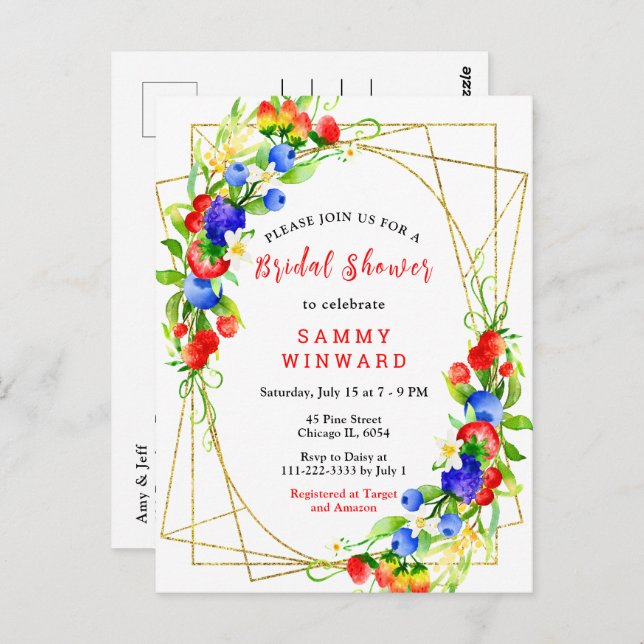 Cartão Postal Summer Mixed Berries Bridal Shower (Frente/Verso)