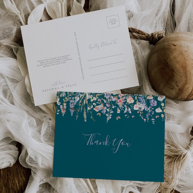 Cartão Postal Summer Multicolor Wildflower Green Obrigado (Criador carregado)