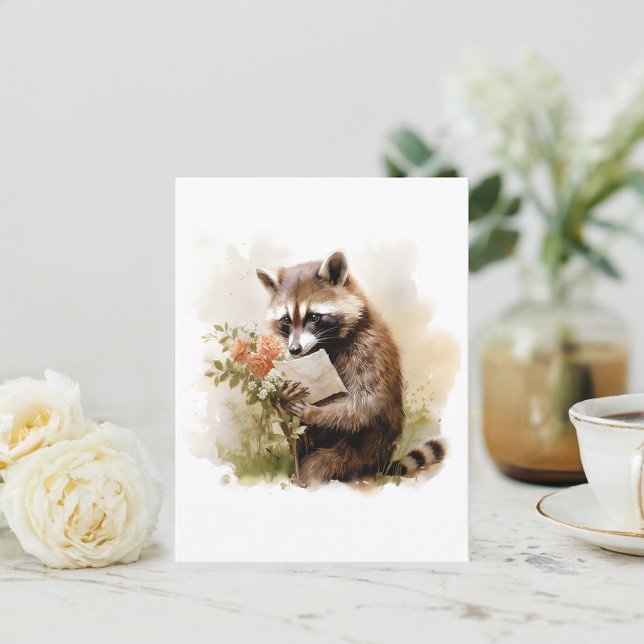 Cartão Postal Summer Watercolor Raccoon - (Criador carregado)