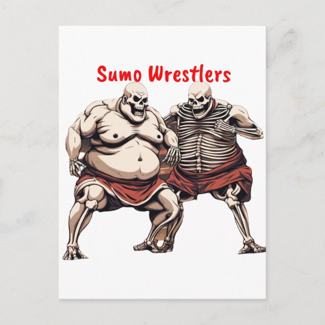 Cartão Postal Sumo Skeleton Wrestlers Em Ação (Frente)
