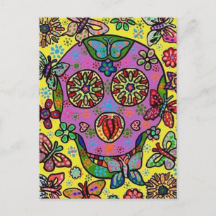 Cartão Postal Sun Flower Butterfly — Crânio