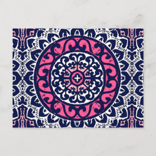 Cartão Postal Sun Mandala, Fuchsia, Marinho e Branco