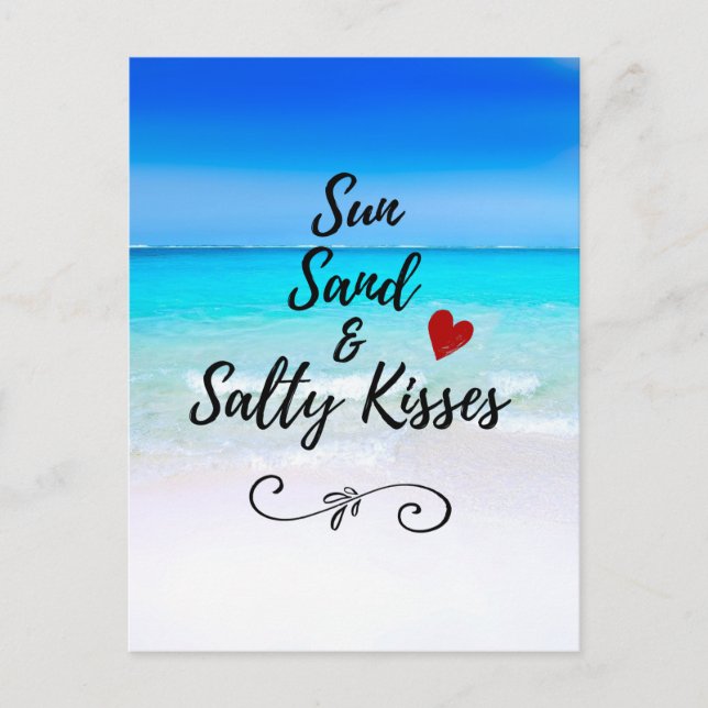 Cartão Postal Sun Sand e Salty Kisses Tropical Beach (Frente)
