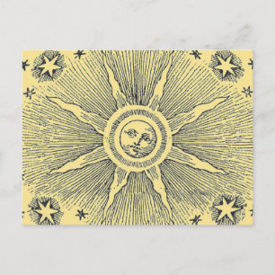 Cartão Postal Sun Stars Antiguamente Night Sky Medieval Zodieval