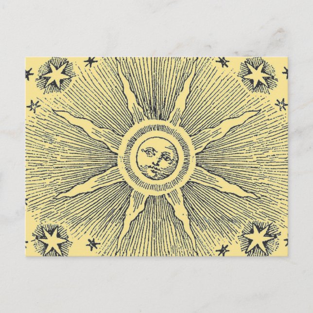 Cartão Postal Sun Stars Antiguamente Night Sky Medieval Zodieval (Frente)