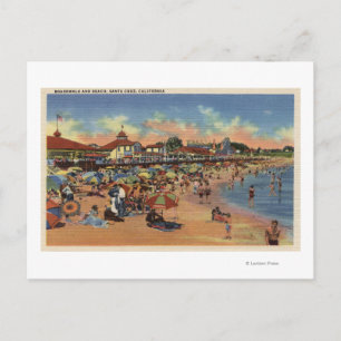 Cartão Postal Sunbathers & Swimmers em Boardwalk & Beach