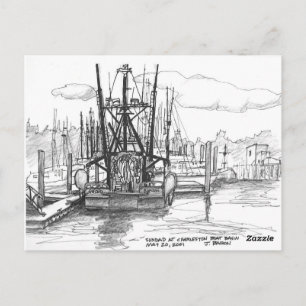 Cartão Postal Sundad na bacia do barco, Charleston, Oregon