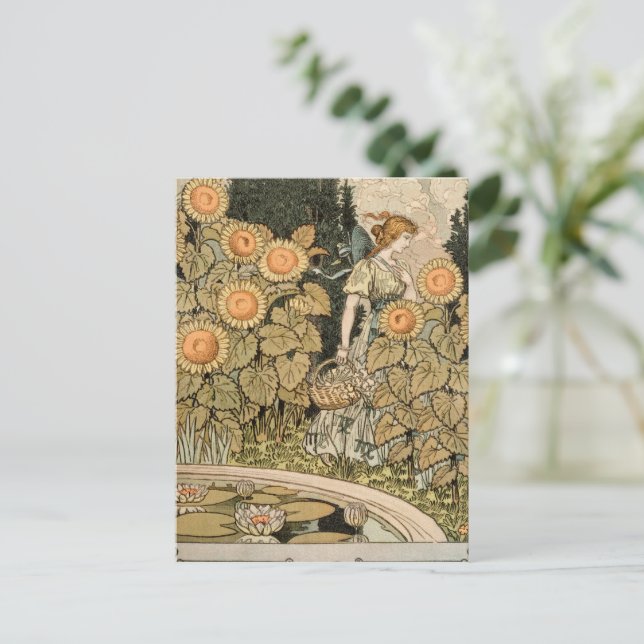 Cartão Postal Sunflower Art Nouveau Garden Grasset Woman (Em pé/Frente)