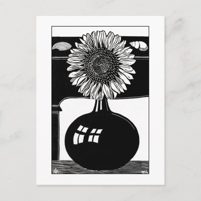 Cartão Postal Sunflower - Black and White Vintage Art (Frente)
