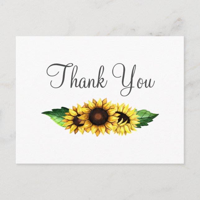 Cartão Postal Sunflower Country Rustic Weding Obrigado (Frente)