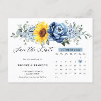 Sunflower Dusty Blue Peony Calendário Salvar Data