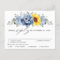 Sunflower Dusty Blue Slate Peony Casamento RSVP